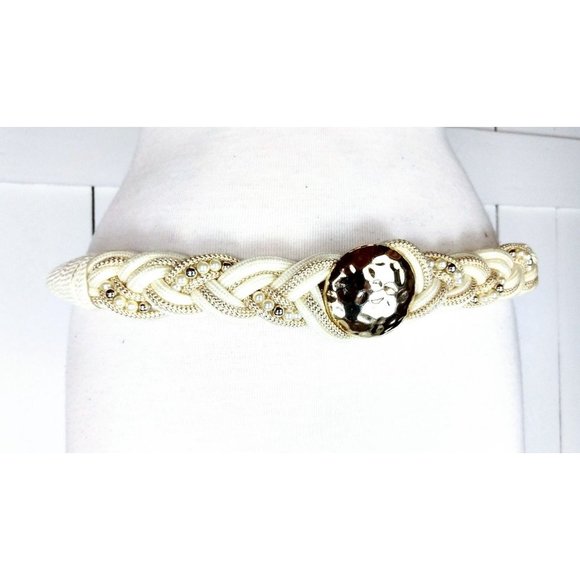 Vintage ivory braided gold medallion disc beaded rope belt/beaded woven chord main image 4